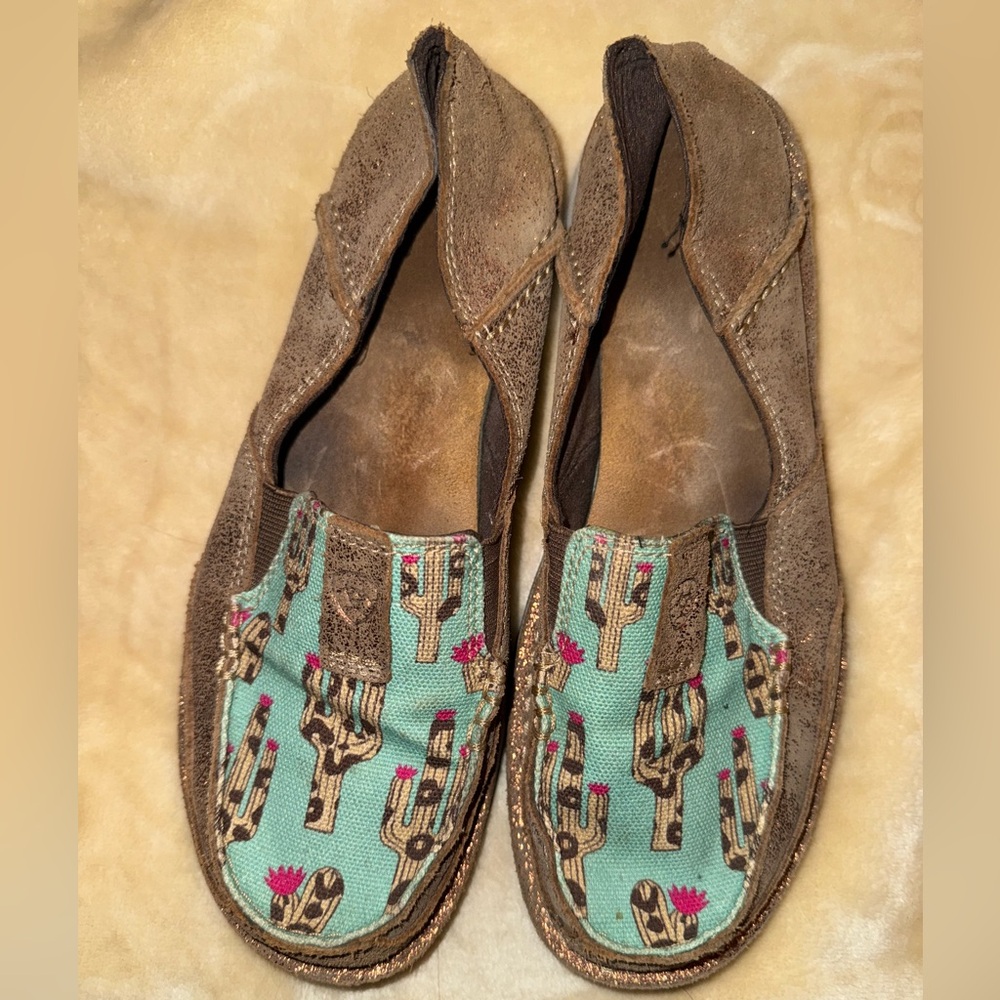 Ariat Brown and Teal Cactus Slip-On Shoes